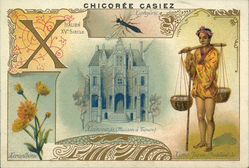 Xeranthemum, Ximo japansk, Hus a Tours och trägeting (chromolitho) av French School