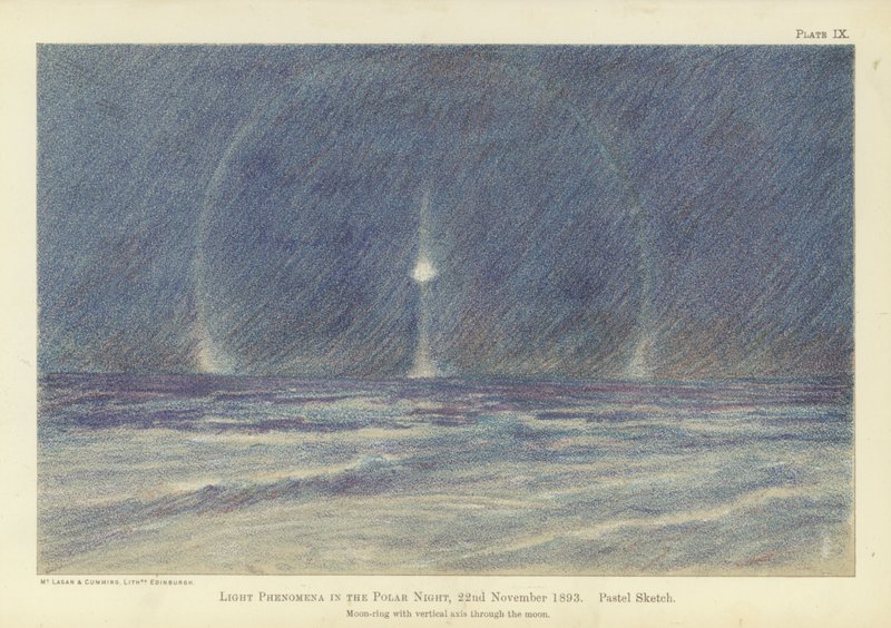 Ljusfenomen i polarnatten, 22 november 1893, pastellskiss (färg litho) av Fridtjof Nansen