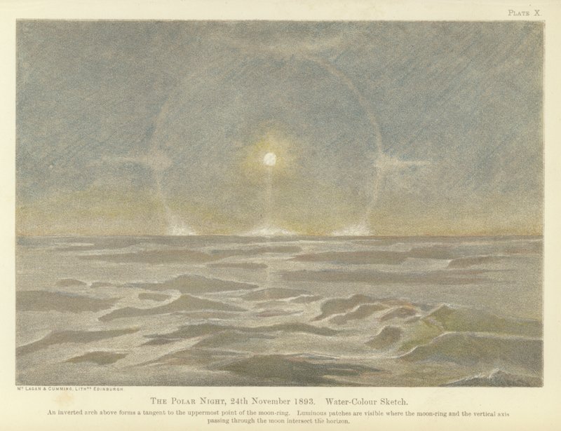 Polarnatten, 24 november 1893, akvarellskiss (färg litho) av Fridtjof Nansen