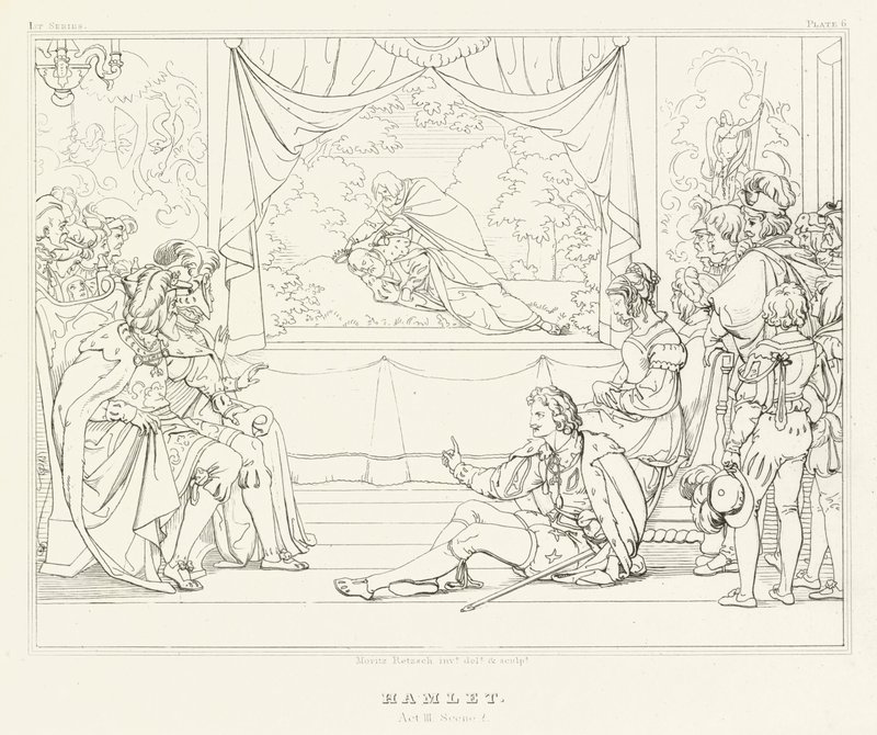 Hamlet, akt III, scen 2 (gravyr) av Friedrich August Moritz Retzsch