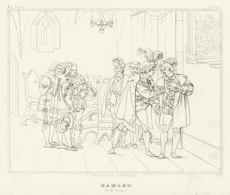 Hamlet, akt III, scen 2 (gravyr) av Friedrich August Moritz Retzsch