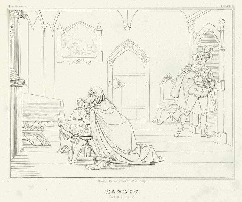 Hamlet, akt III, scen 3 (gravyr) av Friedrich August Moritz Retzsch