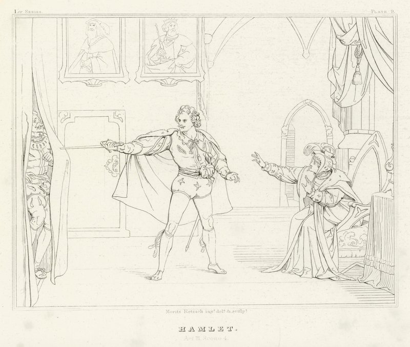 Hamlet, akt III, scen 4 (gravyr) av Friedrich August Moritz Retzsch
