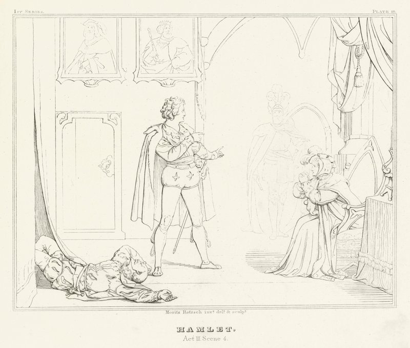 Hamlet, akt III, scen 4 (gravyr) av Friedrich August Moritz Retzsch
