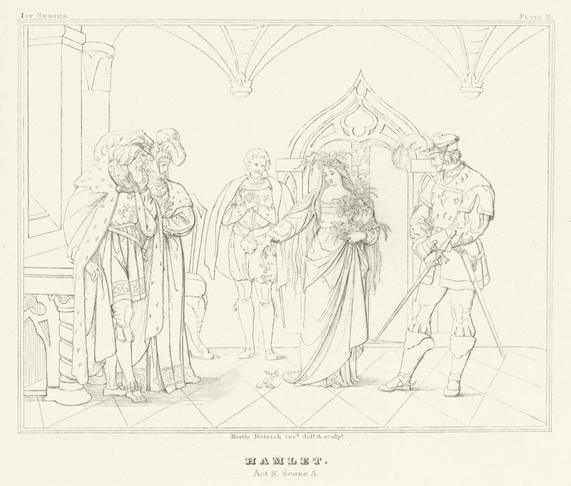Hamlet, akt IV, scen 5 (gravyr) av Friedrich August Moritz Retzsch