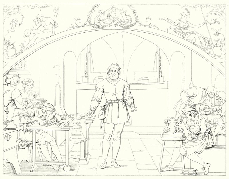 Illustration till Schillers Lied von der Glocke, eller Klockans sång (gravyr) av Friedrich August Moritz Retzsch