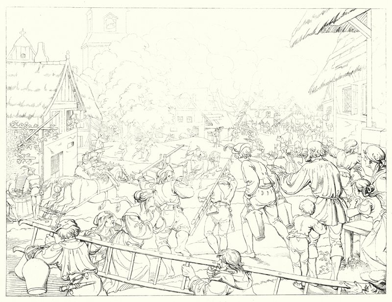 Illustration till Schillers Lied von der Glocke, eller Klockans sång (gravyr) av Friedrich August Moritz Retzsch