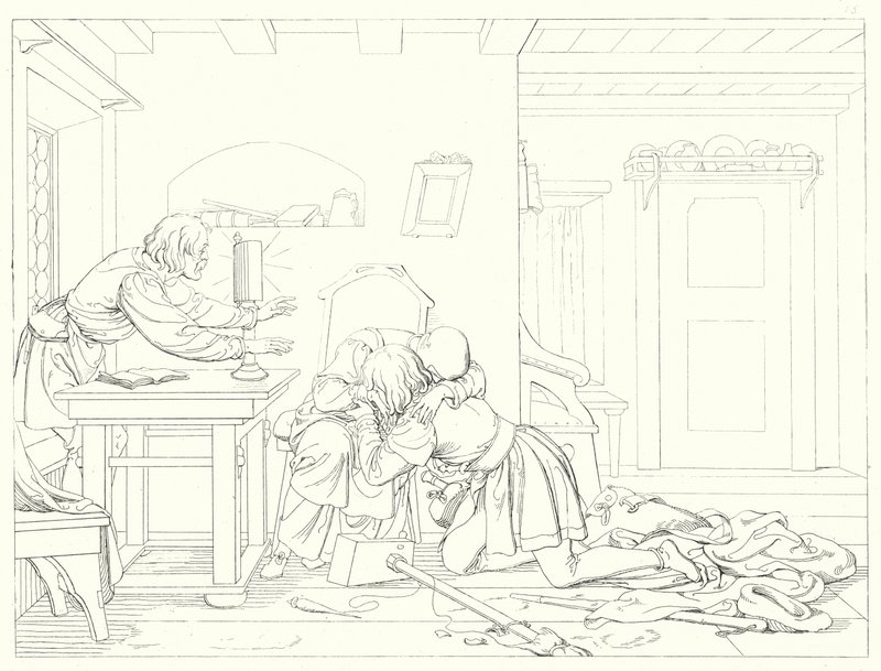 Illustration till Schillers Lied von der Glocke, eller Klockans sång (gravyr) av Friedrich August Moritz Retzsch