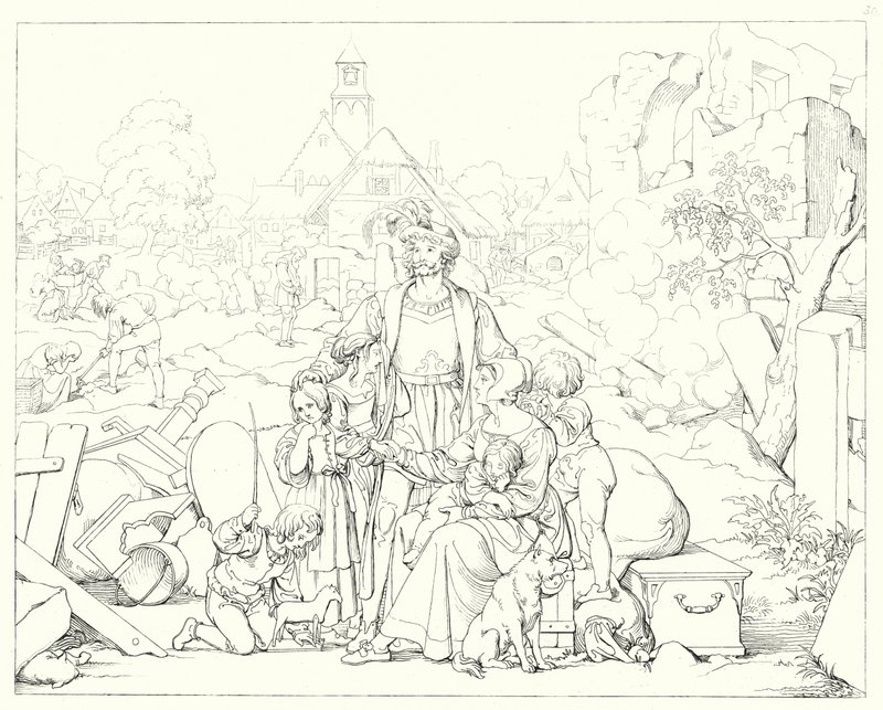Illustration till Schillers Lied von der Glocke, eller Klockans sång (gravyr) av Friedrich August Moritz Retzsch