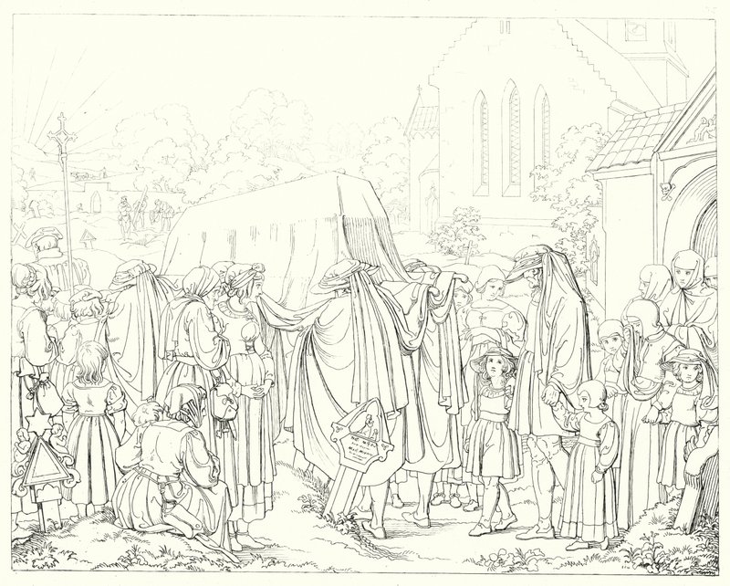 Illustration till Schillers Lied von der Glocke, eller Klockans sång (gravyr) av Friedrich August Moritz Retzsch