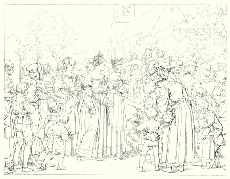 Illustration till Schillers Lied von der Glocke, eller Klockans sång (gravyr) av Friedrich August Moritz Retzsch