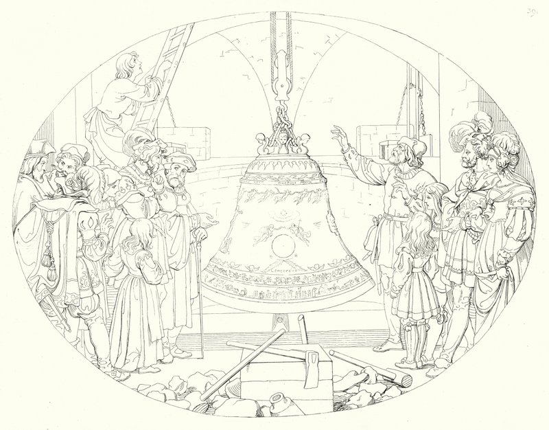 Illustration till Schillers Lied von der Glocke, eller Klockans sång (gravyr) av Friedrich August Moritz Retzsch
