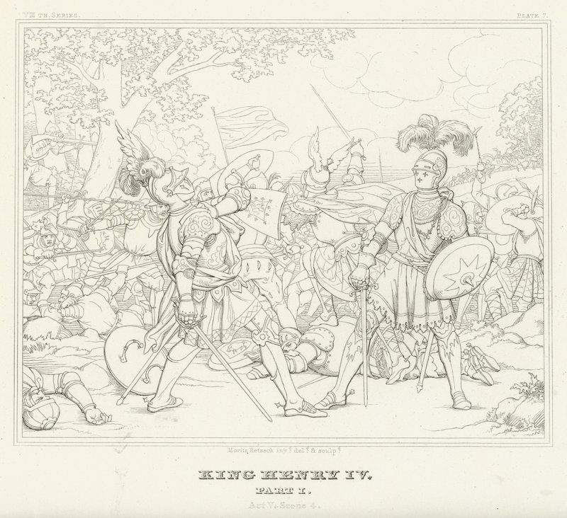 Kung Henrik IV, del I, akt V, scen 4 (gravyr) av Friedrich August Moritz Retzsch