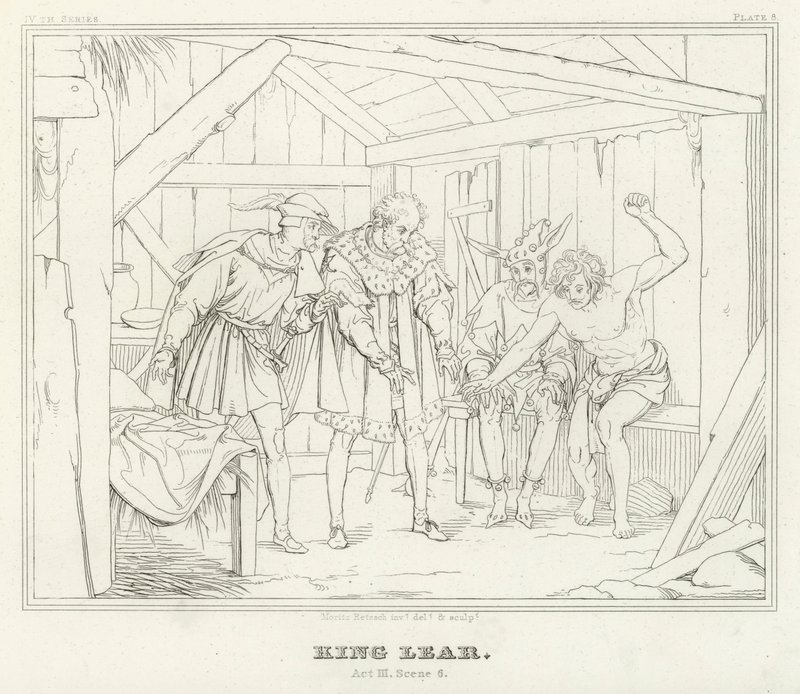 King Lear, akt III, scen 6 (gravyr) av Friedrich August Moritz Retzsch