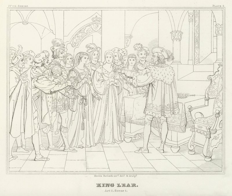 King Lear, akt I, scen 1 (gravyr) av Friedrich August Moritz Retzsch