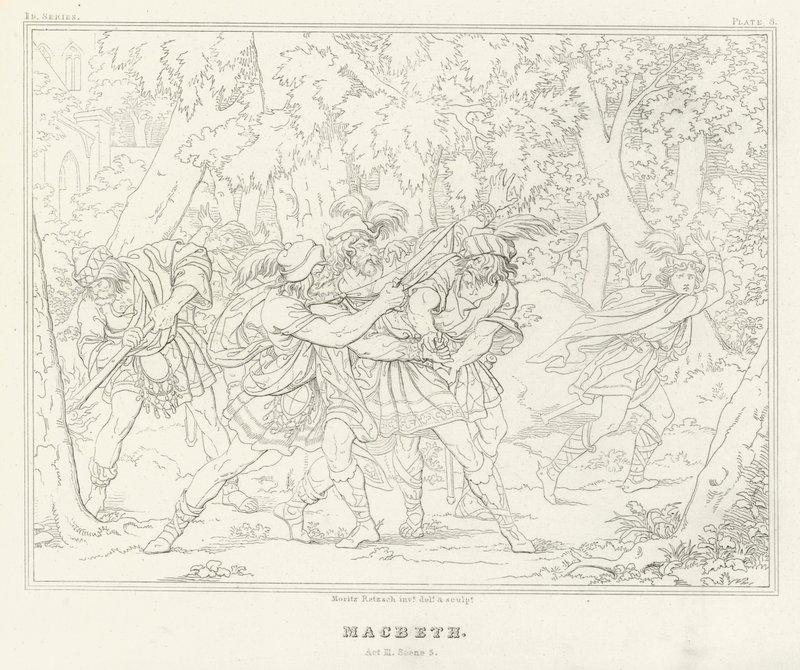 Macbeth, akt III, scen 3 (gravyr) av Friedrich August Moritz Retzsch