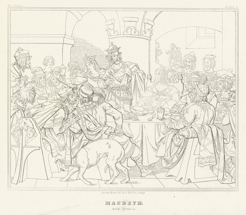 Macbeth, akt III, scen 4 (gravyr) av Friedrich August Moritz Retzsch