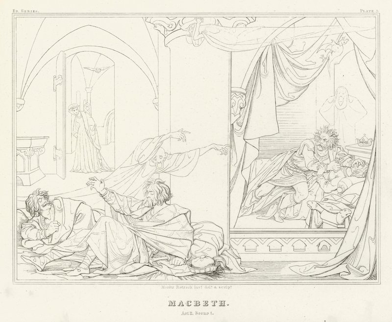 Macbeth, akt II, scen 1 (gravyr) av Friedrich August Moritz Retzsch