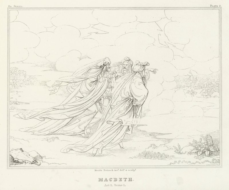 Macbeth, akt I, scen 1 (gravyr) av Friedrich August Moritz Retzsch