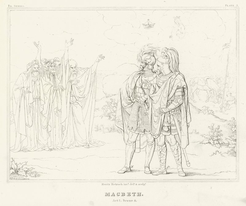 Macbeth, akt I, scen 3 (gravyr) av Friedrich August Moritz Retzsch