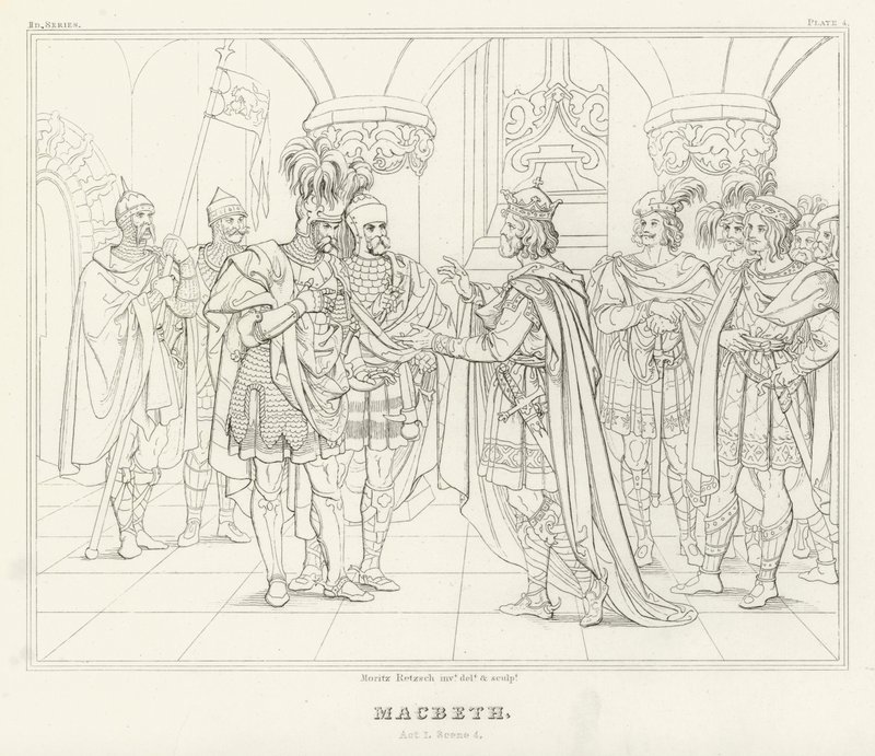 Macbeth, akt I, scen 4 (gravyr) av Friedrich August Moritz Retzsch