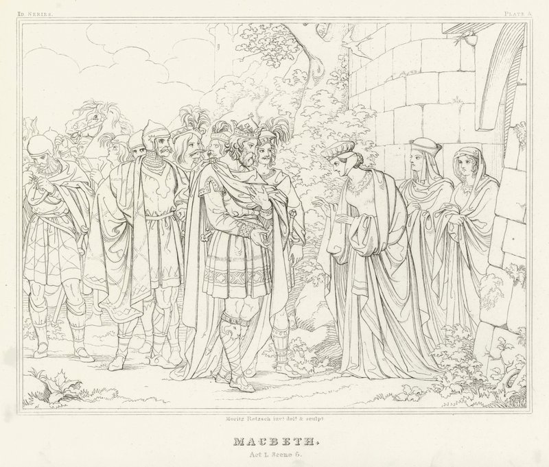 Macbeth, akt I, scen 6 (gravyr) av Friedrich August Moritz Retzsch