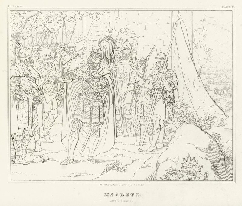 Macbeth, Akt V, Scen 5 (gravyr) av Friedrich August Moritz Retzsch