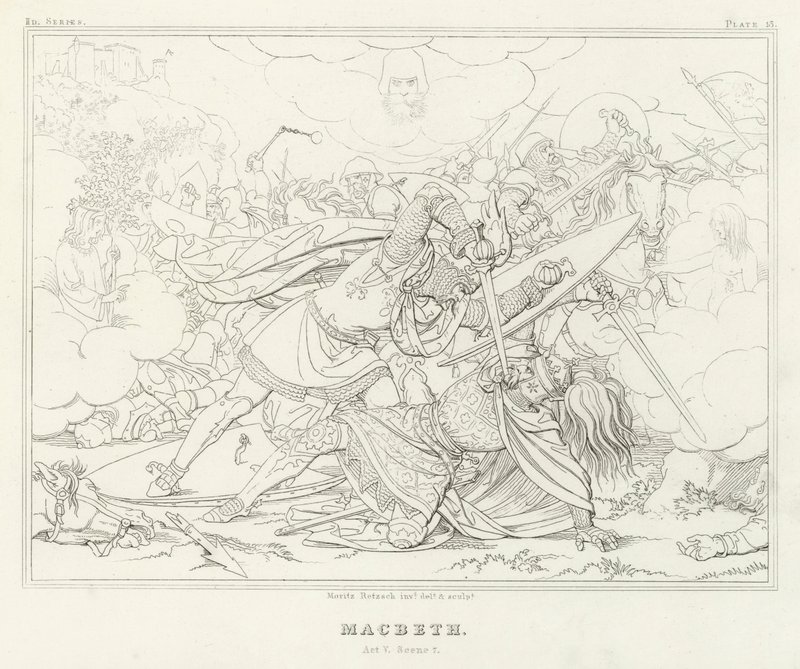 Macbeth, Akt V, Scen 7 (gravyr) av Friedrich August Moritz Retzsch