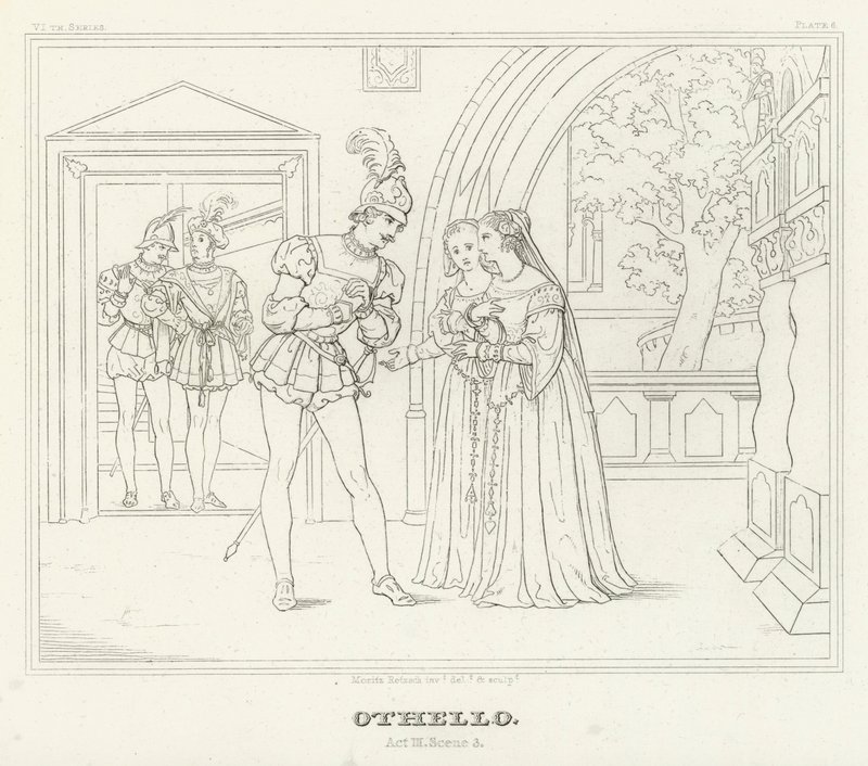Othello, akt III, scen 3 (gravyr) av Friedrich August Moritz Retzsch