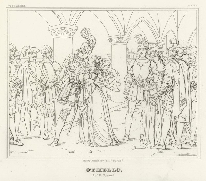 Othello, akt II, Scen 1 (gravyr) av Friedrich August Moritz Retzsch
