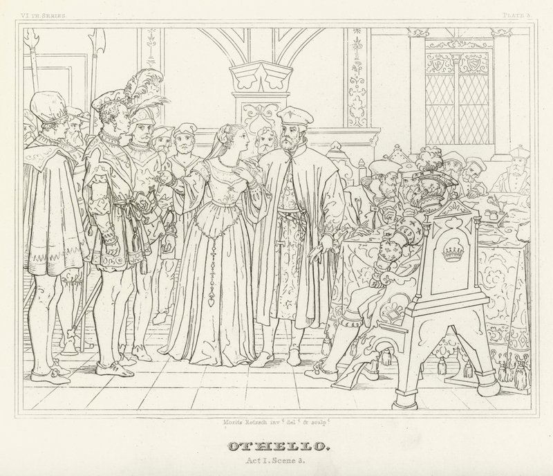 Othello, akt I, scen 3 (gravyr) av Friedrich August Moritz Retzsch