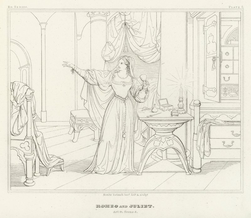 Romeo och Julia, akt IV, scen 3 (gravyr) av Friedrich August Moritz Retzsch