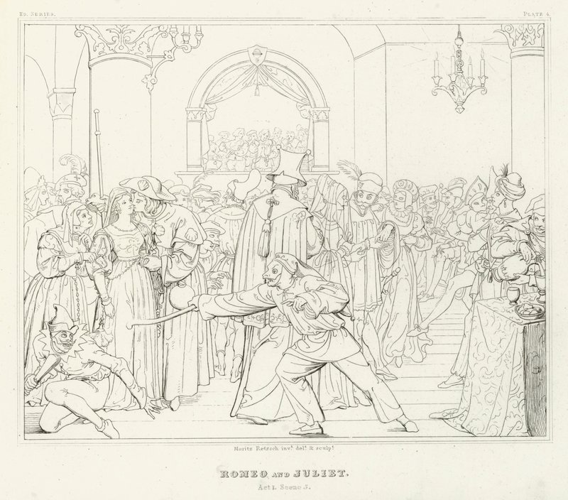 Romeo och Julia, akt I, scen 5 (gravyr) av Friedrich August Moritz Retzsch