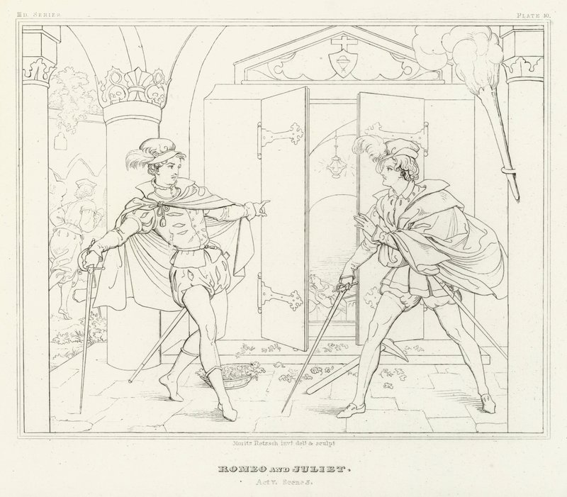 Romeo och Julia, Akt V, Scen 3 (gravyr) av Friedrich August Moritz Retzsch