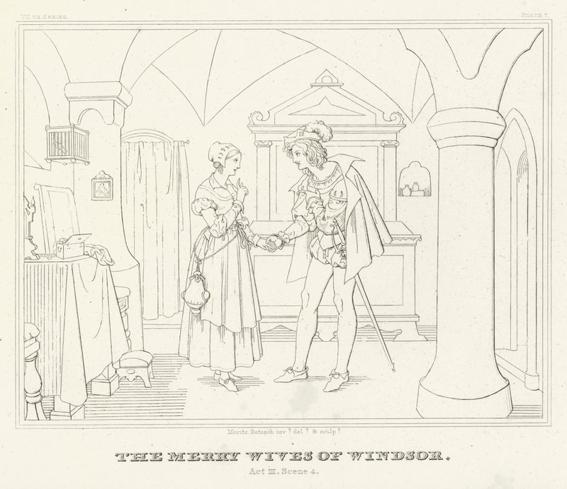 The Merry Wives of Windsor, akt III, scen 4 (gravyr) av Friedrich August Moritz Retzsch