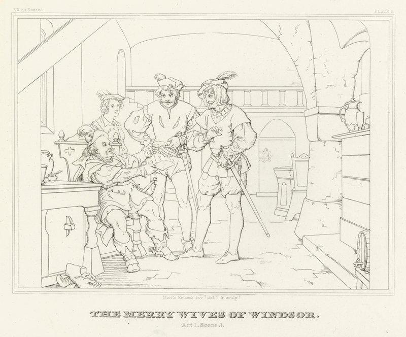 The Merry Wives of Windsor, Akt I, Scene 3 (gravyr) av Friedrich August Moritz Retzsch