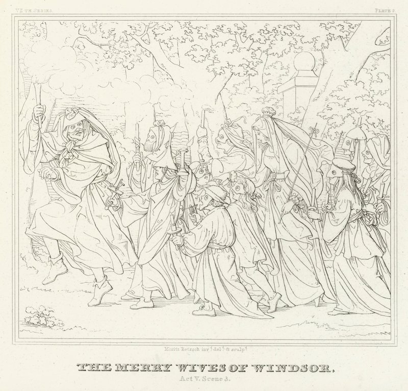 The Merry Wives of Windsor, Akt V, Scene 3 (gravyr) av Friedrich August Moritz Retzsch