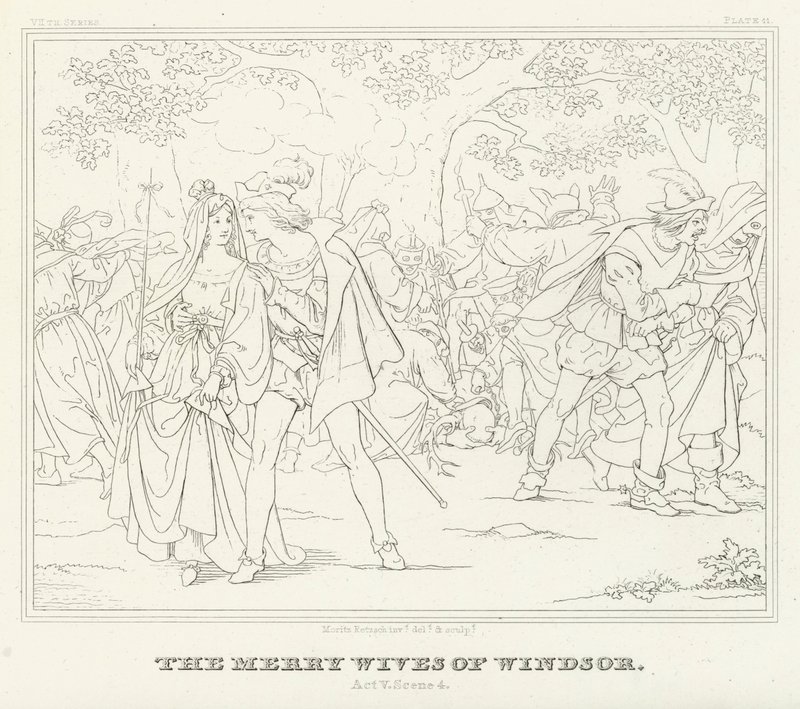 The Merry Wives of Windsor, Akt V, Scene 4 (gravyr) av Friedrich August Moritz Retzsch
