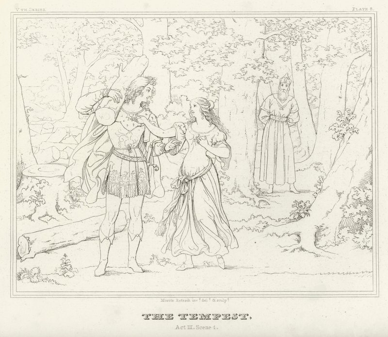 Stormen, akt III, scen 1 (gravyr) av Friedrich August Moritz Retzsch