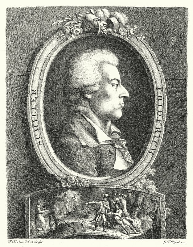 Friedrich Schiller, tysk poet, dramatiker och filosof (gravyr) av Friedrich Kirschner