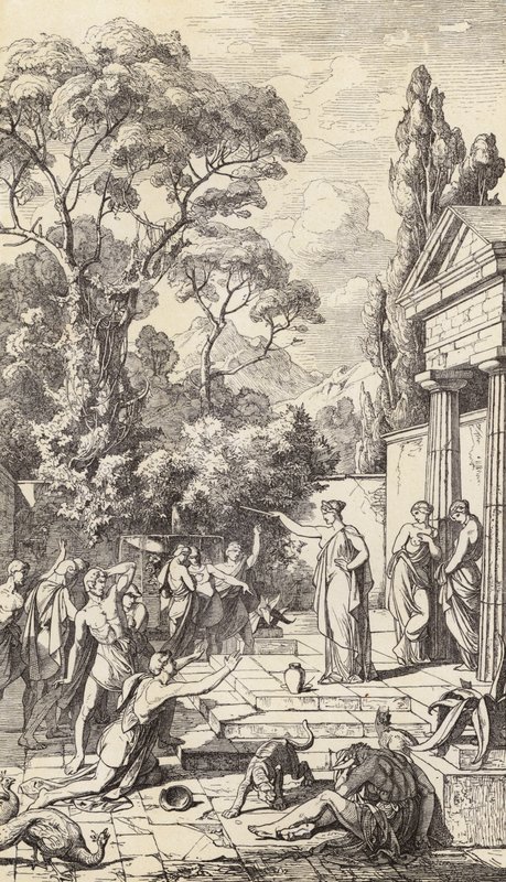 Circe arbetar med sin magi (gravyr) av Friedrich the Elder Preller
