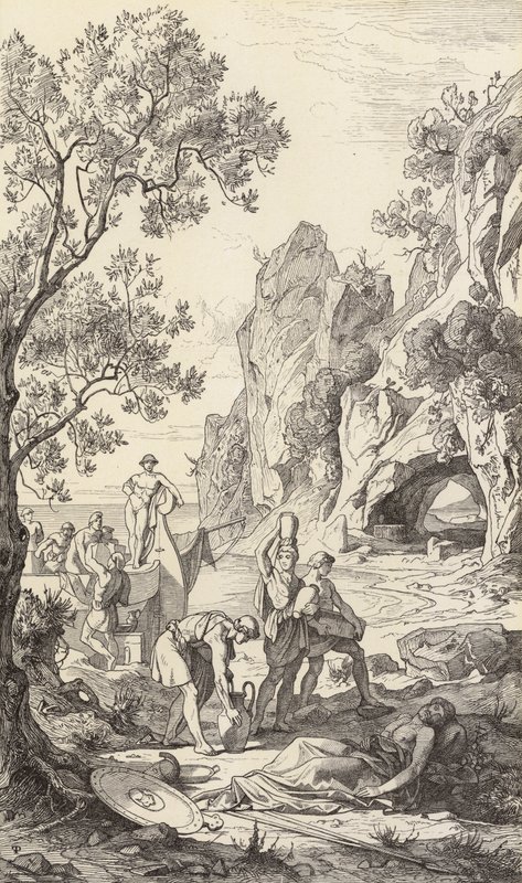 Odysseus hemkomst till Ithaka (gravyr) av Friedrich the Elder Preller