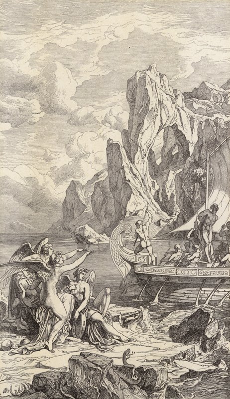Odysseus och sirenerna (gravyr) av Friedrich the Elder Preller