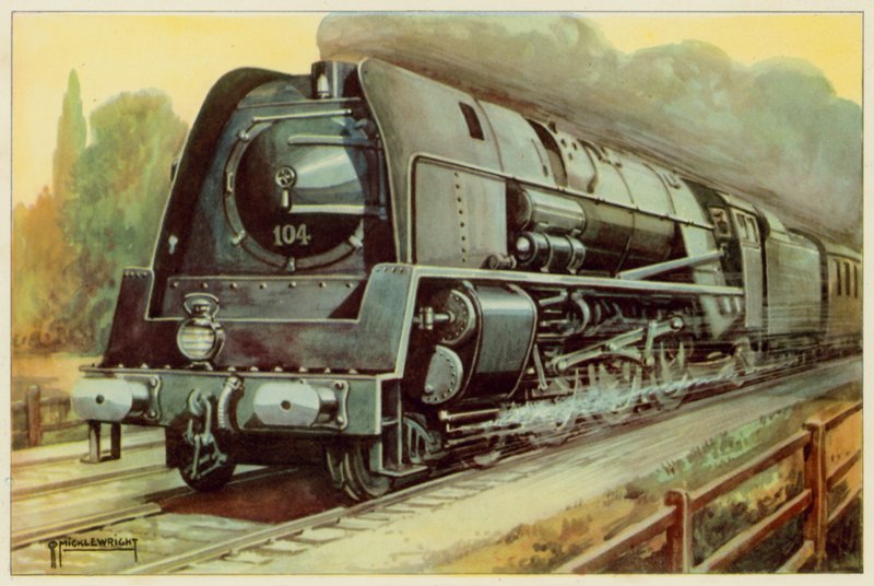 Belgiska nationella järnvägarna, strömlinjeformade passagerarlokomotiv (färg litho) av G.P. Micklewright