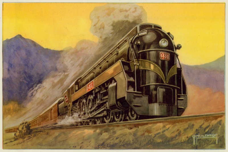 Canadian National Railway, Express Streamlined Locomotive No 6400, 4-8-4 (lito i färg) av G.P. Micklewright