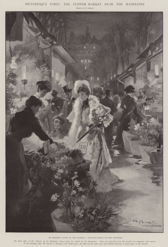 Det pittoreska Paris, blomstermarknaden nära Madeleine av G.S. Amato