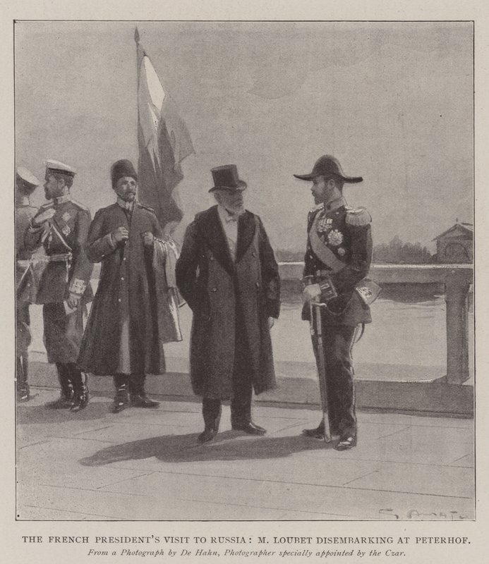 Frankrikes presidents besök i Ryssland, M Loubet landstigning vid Peterhof av G.S. Amato