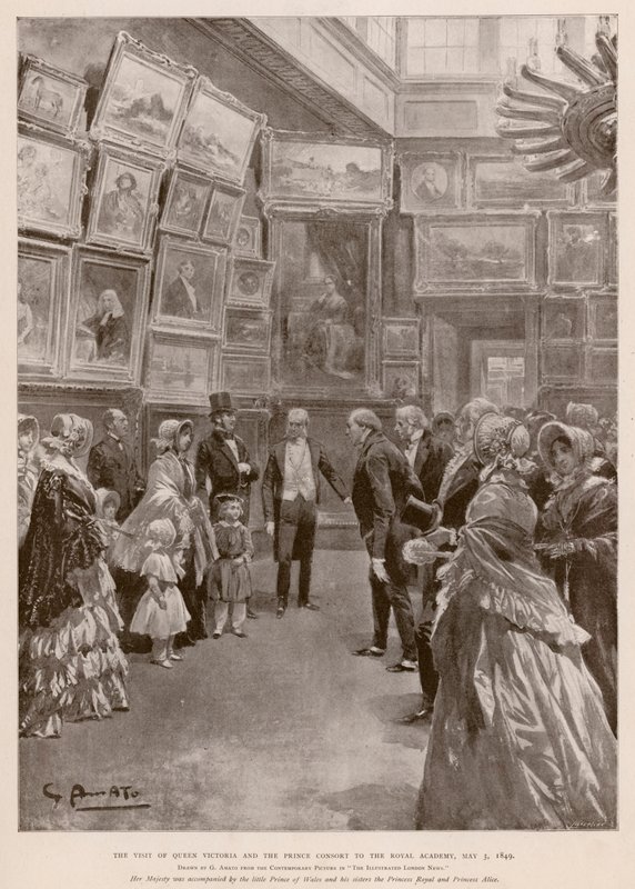 Besök av drottning Victoria och Albert, Prince Consort till Royal Academy, London, 3 maj 1849 (fotogravyr) av G.S. (after) Amato