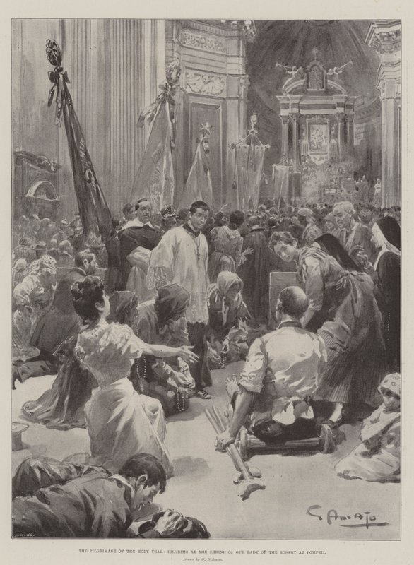 Det heliga årets pilgrimsfärd, pilgrimer vid helgedomen för Vår Fru av Rosenkransen i Pompeji av G.S. Amato