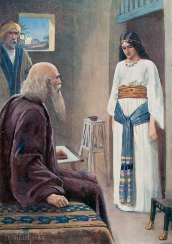 "Se, du har varit försiktig för oss med all denna omsorg," 2 Kings IV 13 (färg litho) av G. Grenville Manton